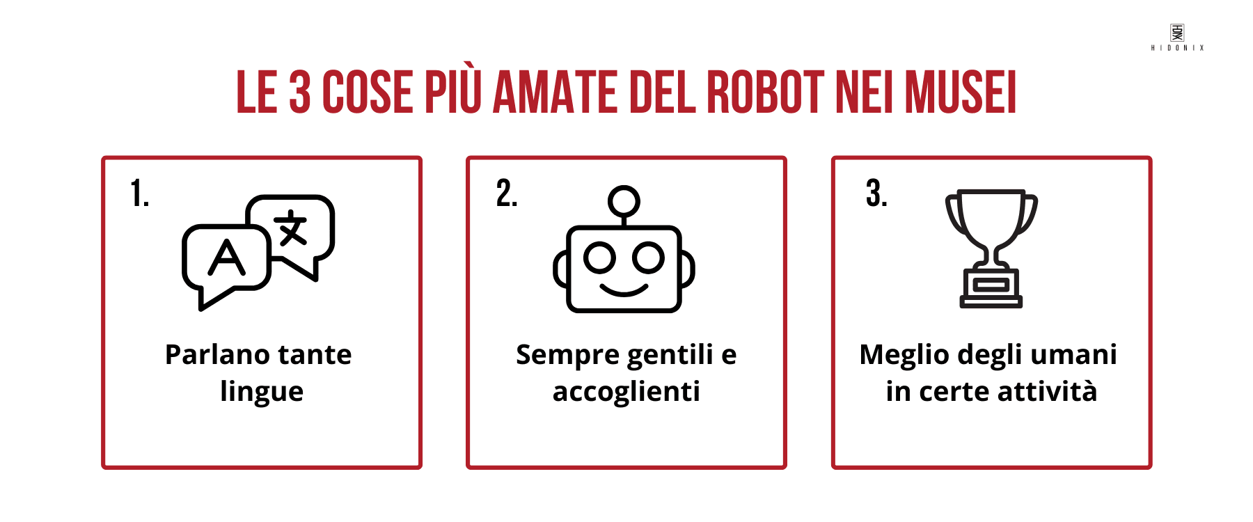 I tre motivi principali per cui i visitatori amano i robot nei musei: lingue, cortesia, efficienza